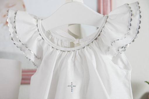Крестильный набор для девочки 6-12 месяцев – Пелагея, 4 предмета, белый/серебро  